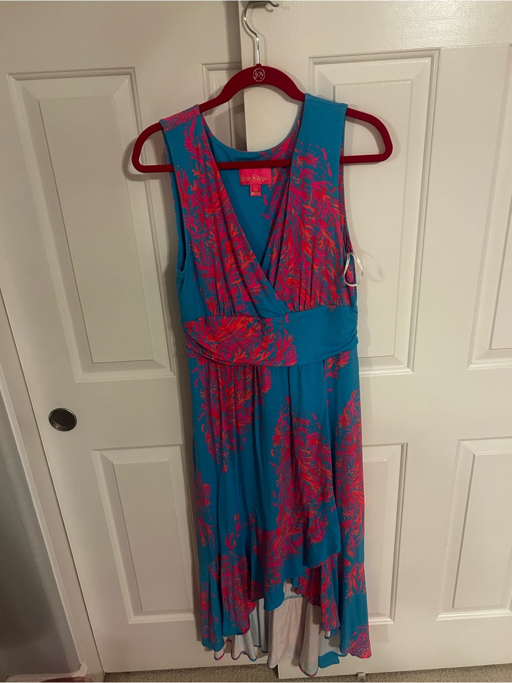 Lilly Pulitzer Teal and Coral Floral Sleeveless V-Neck Dress